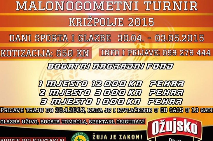 Malonogometni turnir Križpolje 2015. s visokim nagradnim fondom kreće 30. travnja