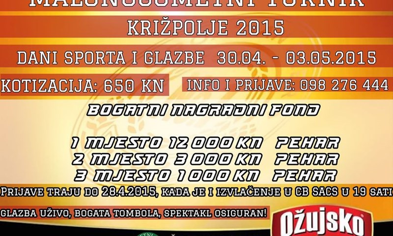 Malonogometni turnir Križpolje 2015. s visokim nagradnim fondom kreće 30. travnja