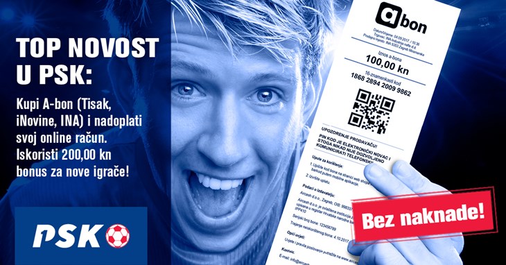Top novost u vašoj kladionici: Nadoplati PSK račun uz A-bon bez naknade!